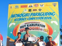 Dua Atlet Paralayang Klaten Sabet Juara di Wonogiri Paragliding Dua atlet Paralayang dari Kabupaten Klaten berhasil mendapatkan kejuaraan dalam kompetisi paralayang “Wonogiri Paragliding”, dalam rangka Hari Jadi Wonogiri ke-285